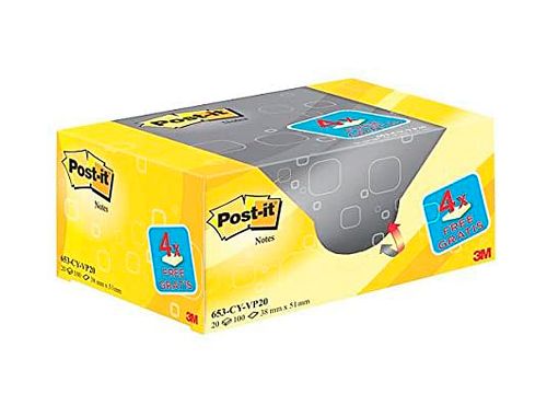 Bloco de notas adesivas post-it super sticky amarelo canario 38x51 mm pack promocional 16+4 gratis , Post-it , 63080 , 4046719906406